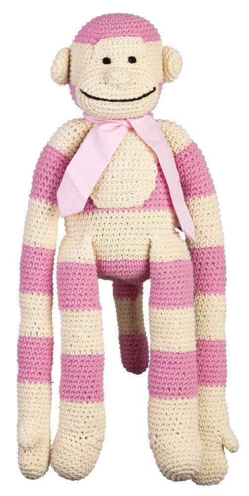 Large Crochet Monkey - Pink Stripe