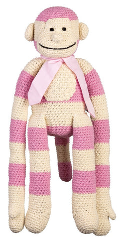 Large Crochet Monkey - Pink Stripe