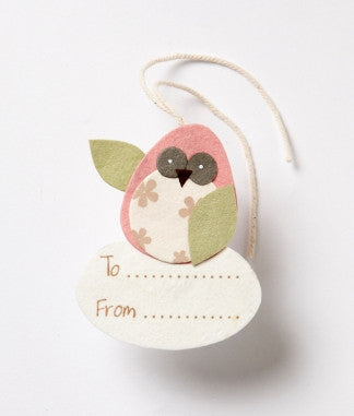 Oval Gift Tag - Pink Owl