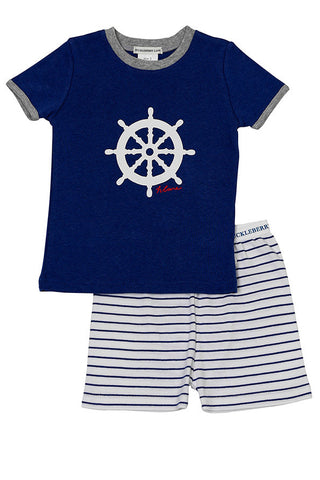 Blue Sailing Wheel Shortie Pyjamas