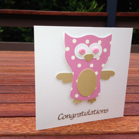 Handmade Pink Owl Card